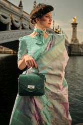 Handloom weaving designer satin silk saree with detailed indian inspired design